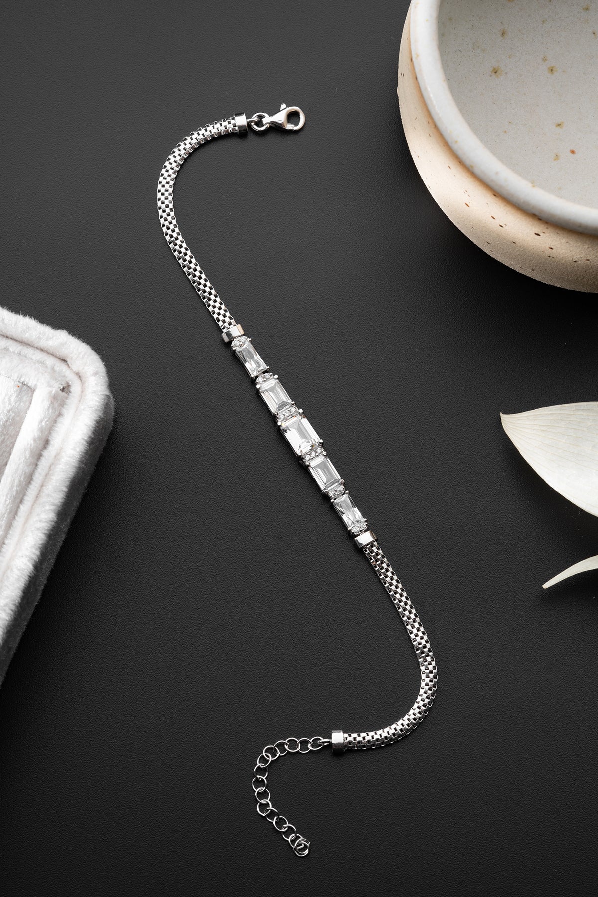 Adorness Baugette Diamond Silver Bracelet