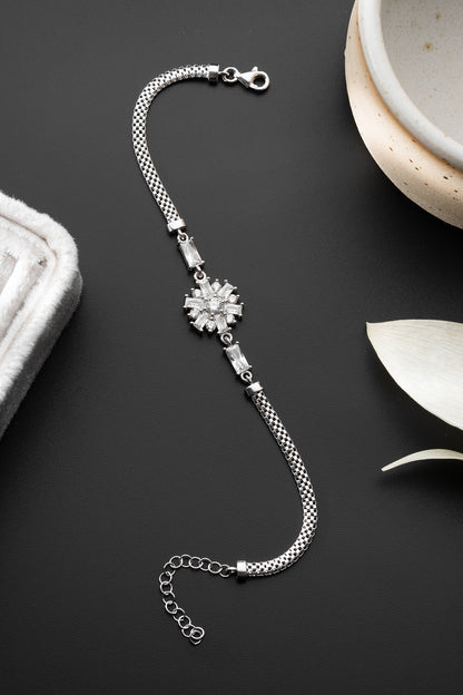 Baugette Stone Snowflake Silver Bracelet