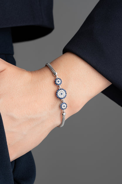 Silver 3 Evil Eye Bracelet