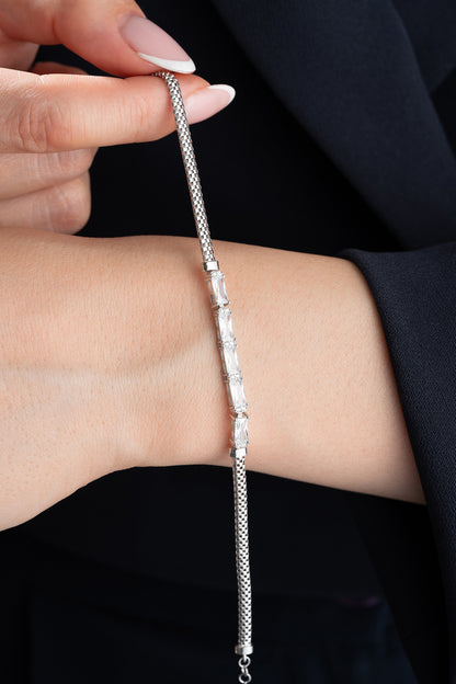 Silver Baguette Stone Bracelet