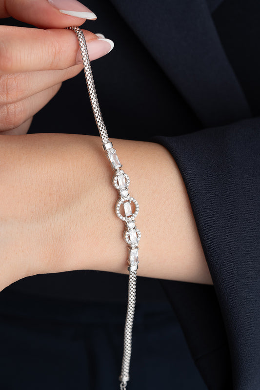 Silver Zircon Stone Bracelet