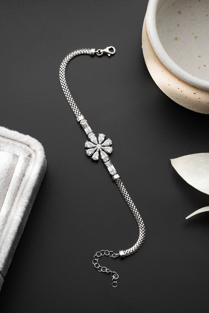 Zirconia Stone Flower Silver Bracelet