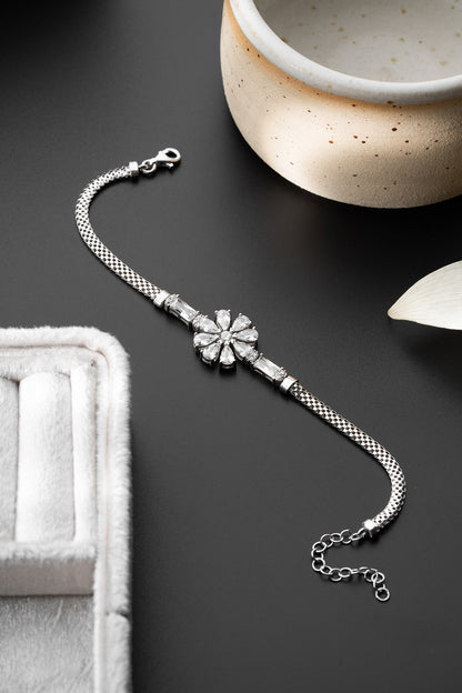 Zirconia Stone Flower Silver Bracelet