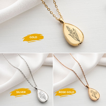 Birth Month Flower Urn Drop Necklace