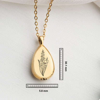 Birth Month Flower Urn Drop Necklace