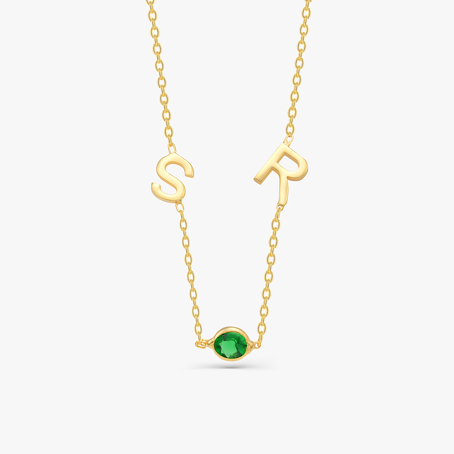 Birthstone and Sideways Initial Necklace