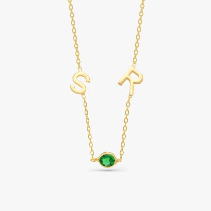 Birthstone and Sideways Initial Necklace