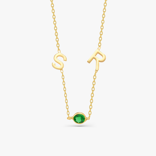 Birthstone and Sideways Initial Necklace