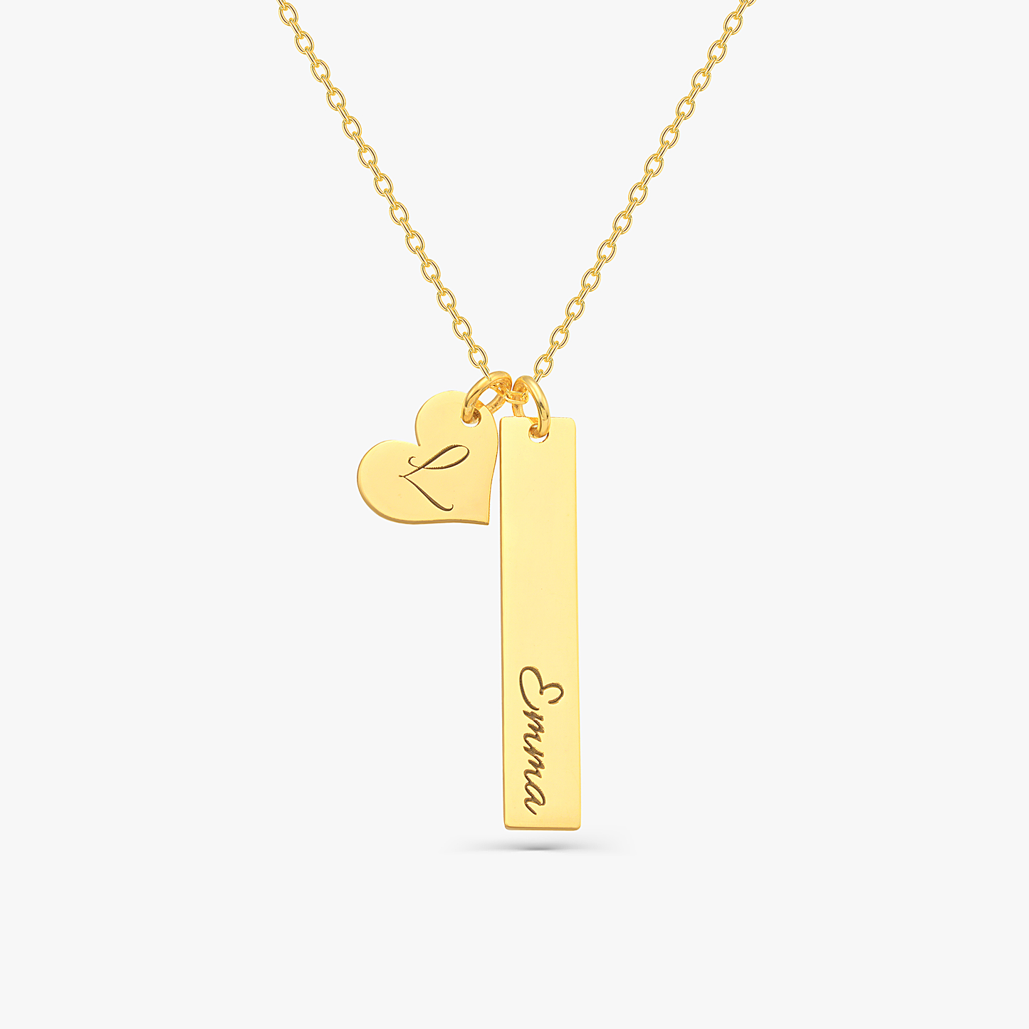 Engravable Heart and Bar Pendant Necklace