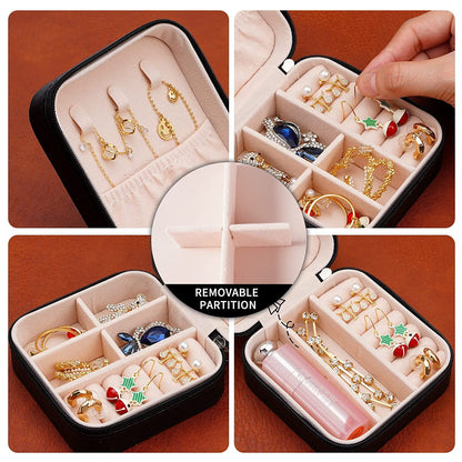 Travel Jewelry Box Organizer Leather Travel Case for Ring Earrings Necklaces Storage Organizer Box