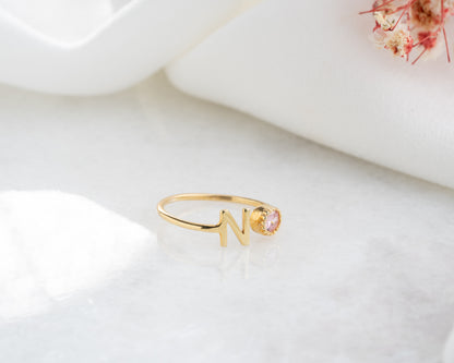 Birthstone Initial Ring