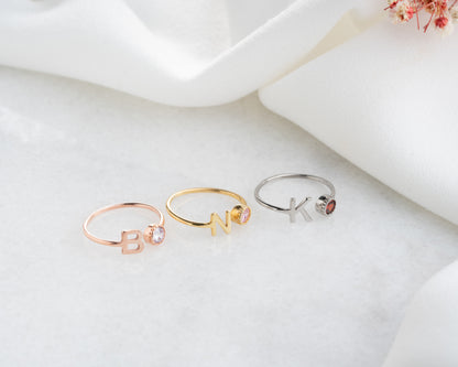 Birthstone Initial Ring