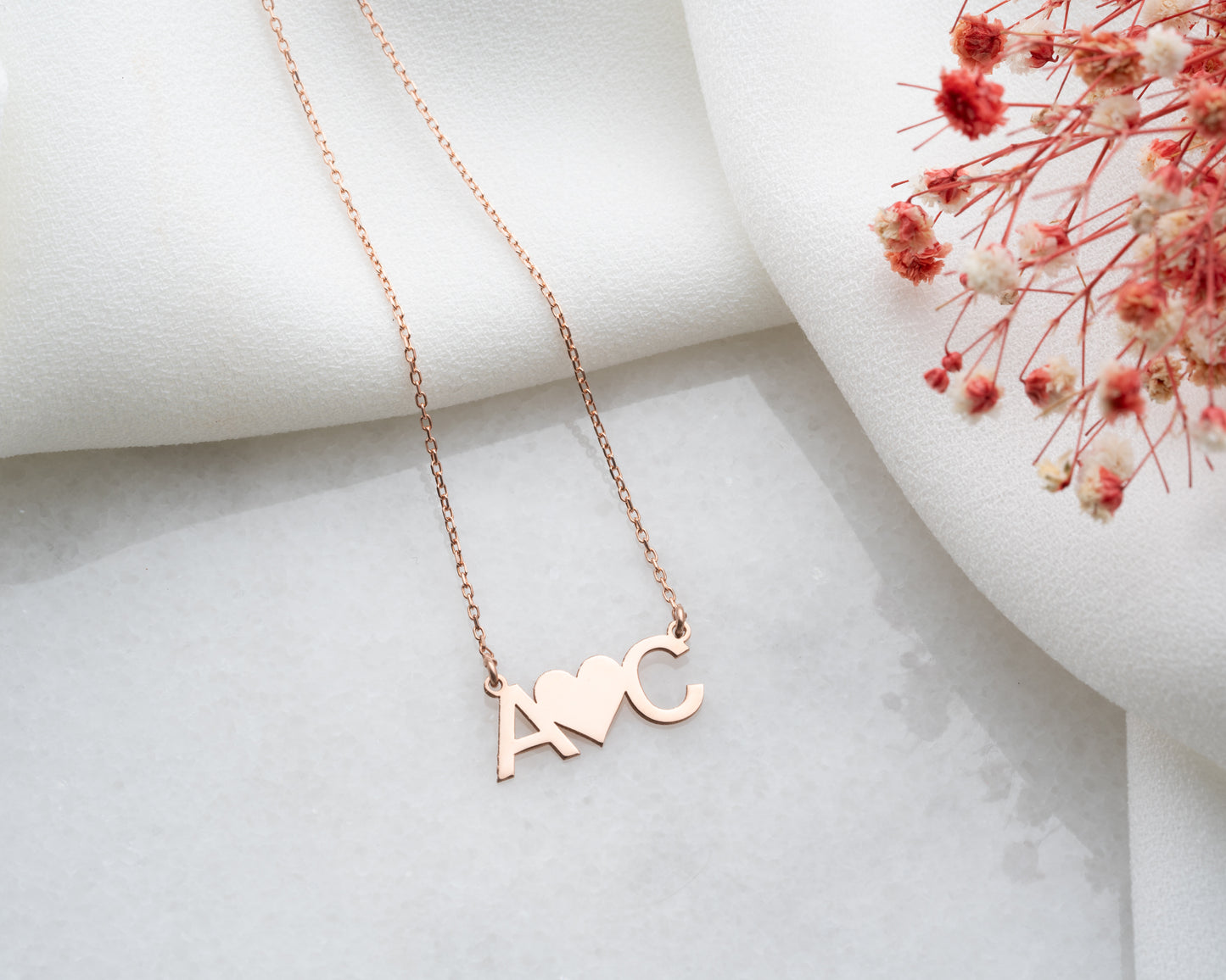 Heart Between Initials Necklace