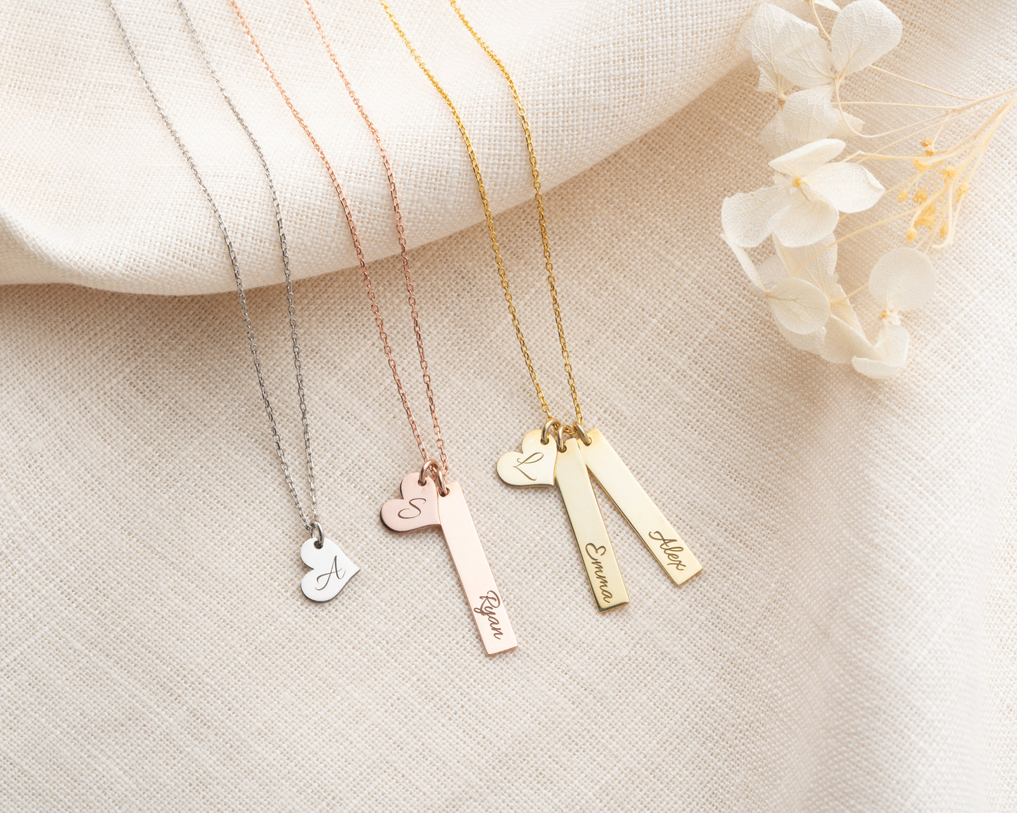 Engravable Heart and Bar Pendant Necklace