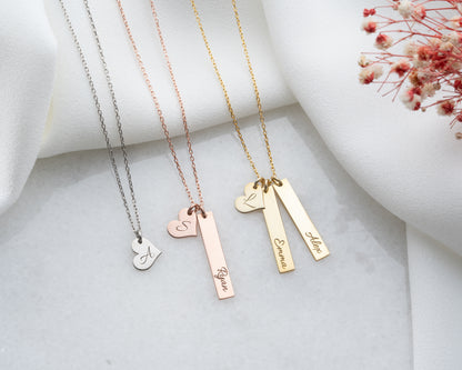 Engravable Heart and Bar Pendant Necklace