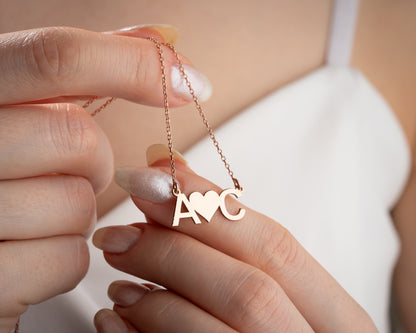 Heart Between Initials Necklace