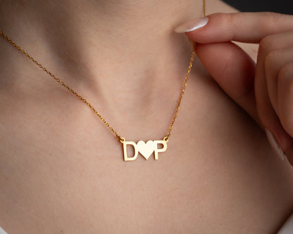 Heart Between Initials Necklace