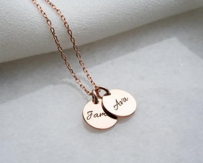 Disc Necklace, Name, Date, Coordinate Engravings