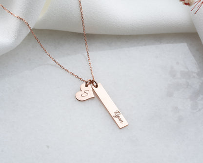 Engravable Heart and Bar Pendant Necklace