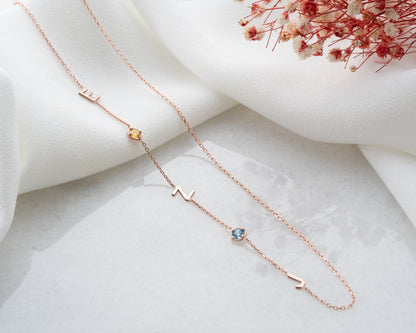 Birthstone and Sideways Initial Necklace