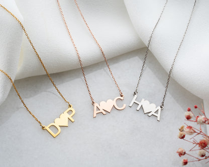 Heart Between Initials Necklace