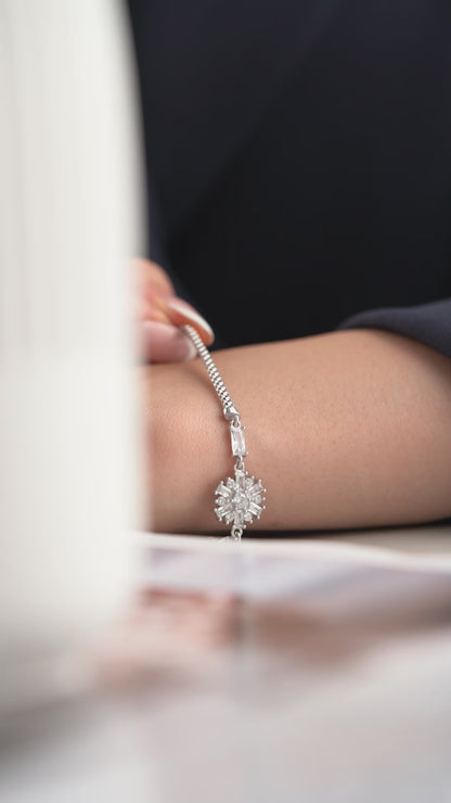 Baugette Stone Snowflake Silver Bracelet