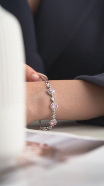 3 Hearts Pink Stone Bracelet