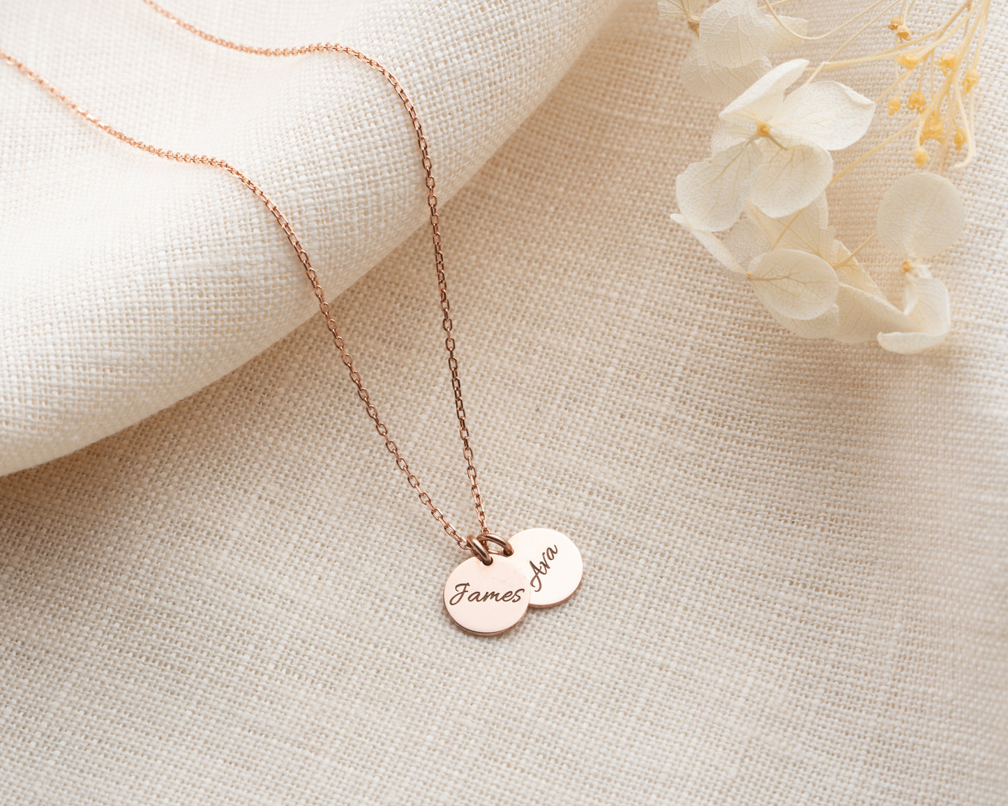 Disc Necklace, Name, Date, Coordinate Engravings