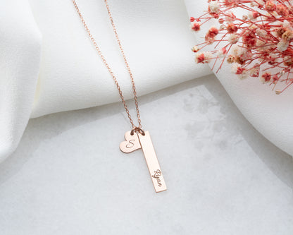 Engravable Heart and Bar Pendant Necklace