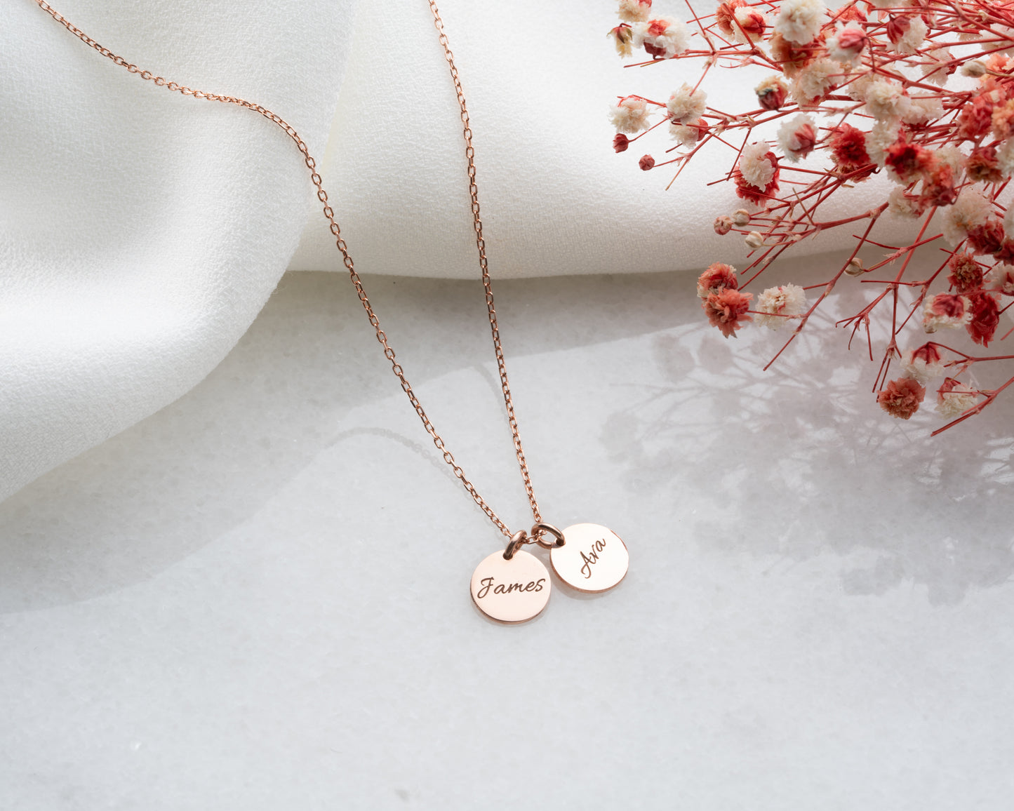 Disc Necklace, Name, Date, Coordinate Engravings