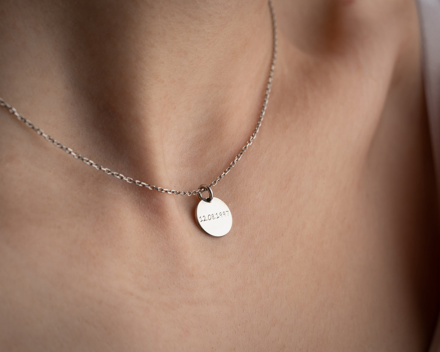 Disc Necklace, Name, Date, Coordinate Engravings