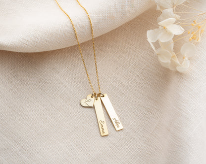 Engravable Heart and Bar Pendant Necklace